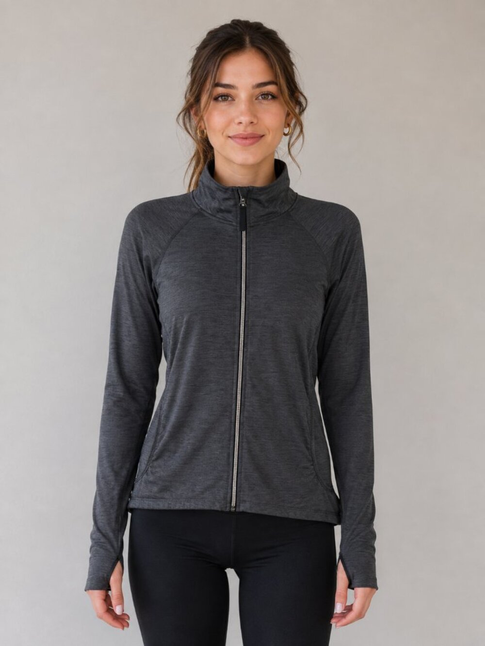 All in Motion Women’s Full Zip Active Jacket Gray Medium Thumbholes Stretch